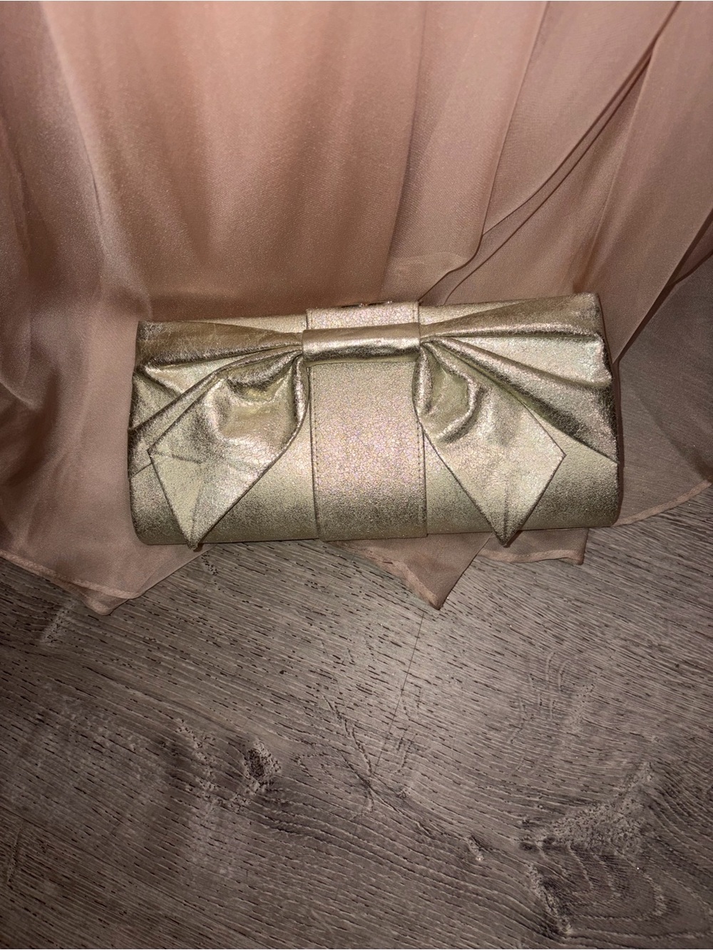 ALDO Metallic Gold Bow Clutch Evening Bag with Chain Strap NWOT